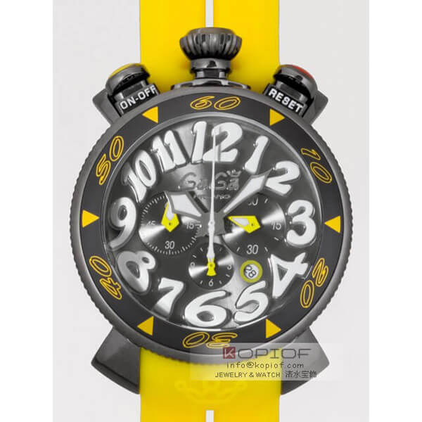 ガガミラノ クロノ48MM スーパーコピークォーツ 6054.6 イエローラバー グレー/ホワイトアラビア コピー時計