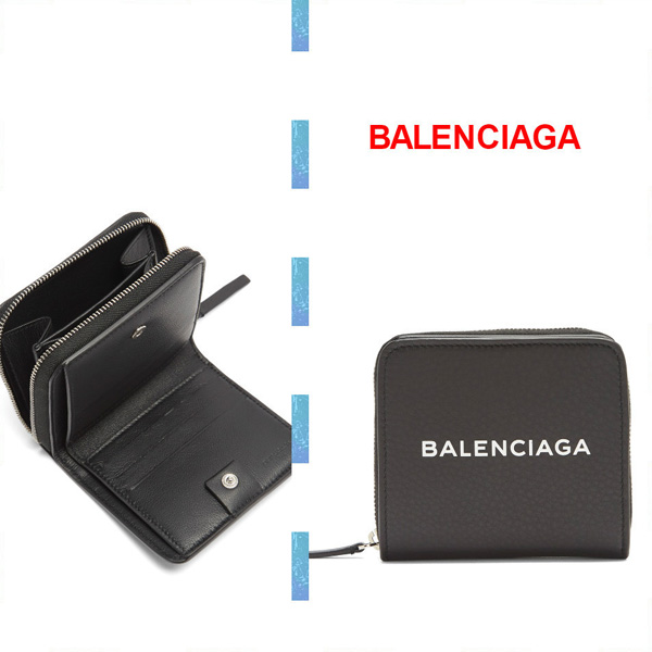 新作バレンシアガ 折りたたみ財布 ブラック ラウンドジップ ロゴ 財布 バレンシアガスーパーコピー