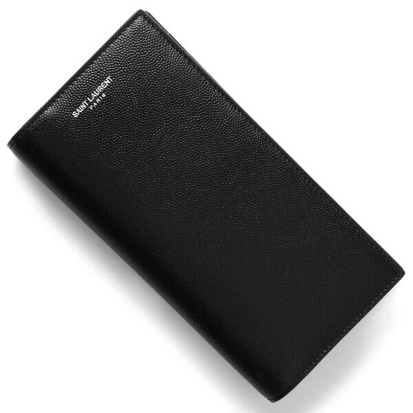 サンローラン 財布コピー グレイン 2つ折り財布×ブラック レア 細かい型押し柄ボディに煌々と存在感を放つサンローランのロゴ