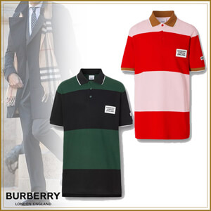 BURBERRY バーバリー ポロシャツ コピー ロゴアップリケ ストライプ コットン