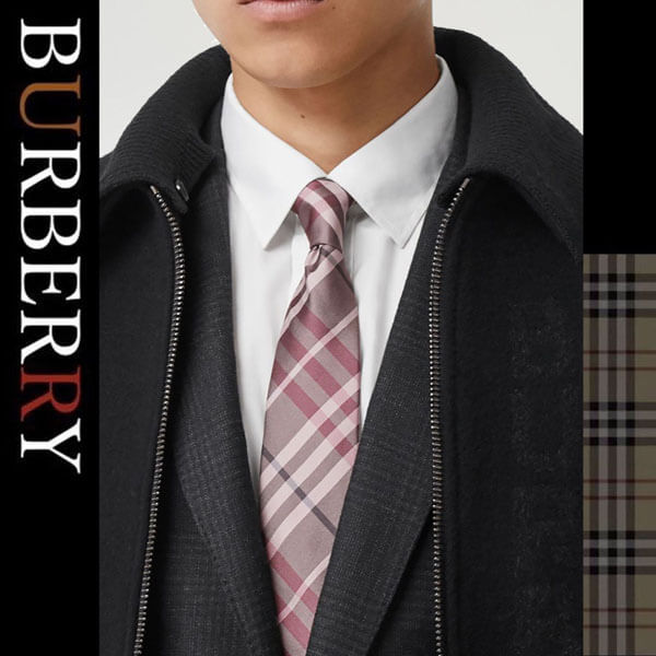 【BURBERRY】ピンク シルク チェックパターン ネクタイ コピー ◆素材 シルク100％ ◆カラー ピンク