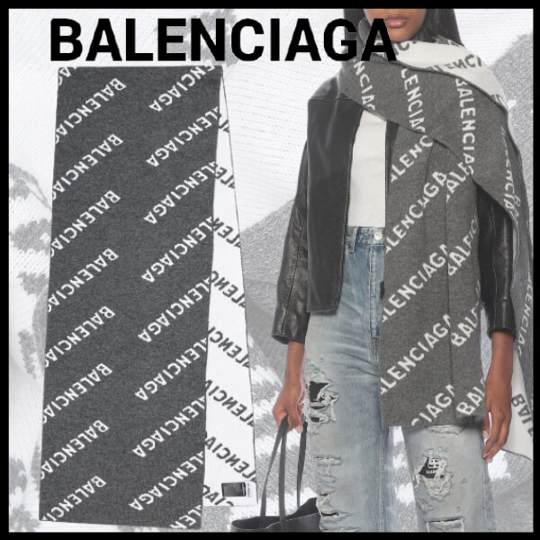 新作 バレンシアガ　ロゴウールスカーフ レディースファッション