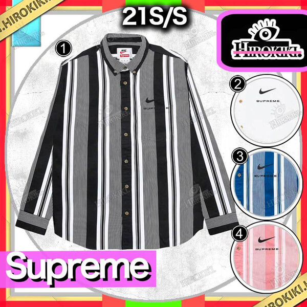 21SS /シュプリーム × ナイキ Cotton Twill Shirt コットン シャツ 偽物